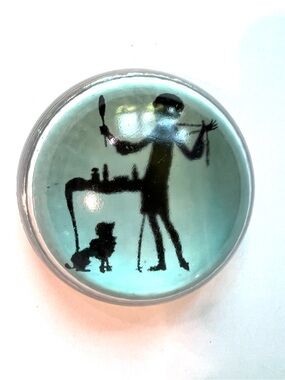 Anthropologie Teal and Black Glass picture frame paper weight Silhouette